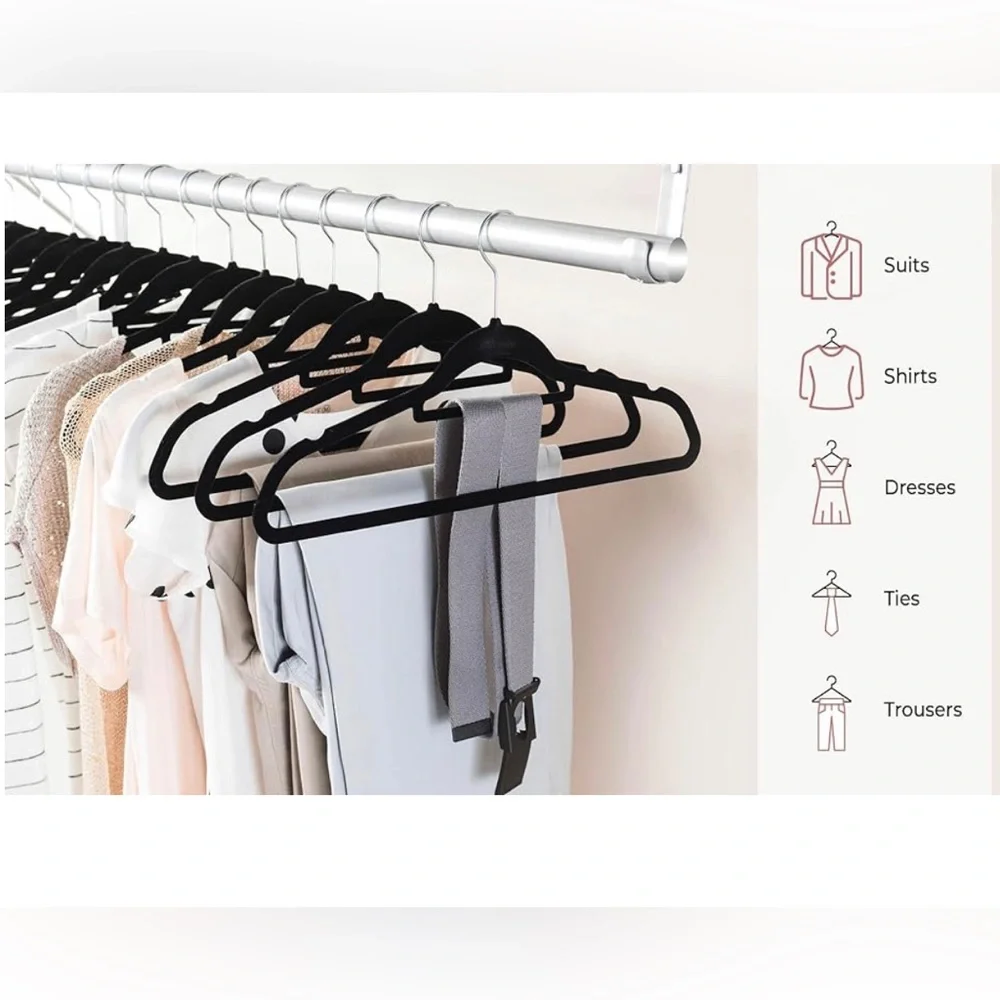⭐️ or 🌞 25 Premium slim nonslip space savet black velvet hangers swivel hook